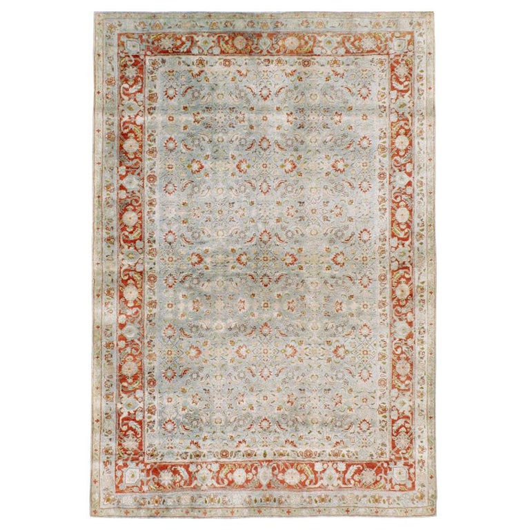 Handmade Persian Tabriz Accent Rug, Persian Rug With Blue And Red Accents