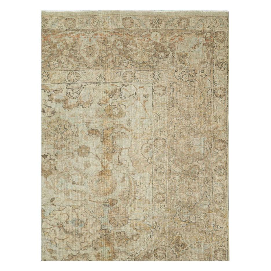 Rustic Early 20th Century Handmade Persian Tabriz Accent Rug with Muted Neutral Tones For Sale