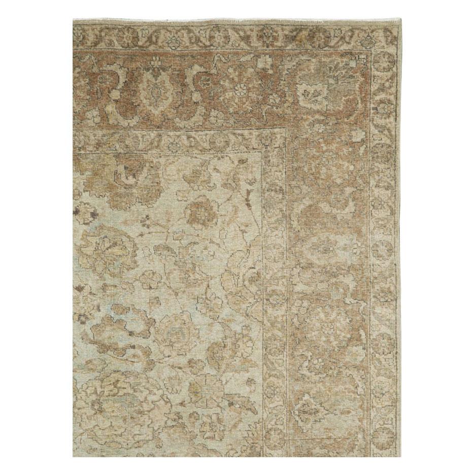 Hand-Knotted Early 20th Century Handmade Persian Tabriz Accent Rug with Muted Neutral Tones For Sale