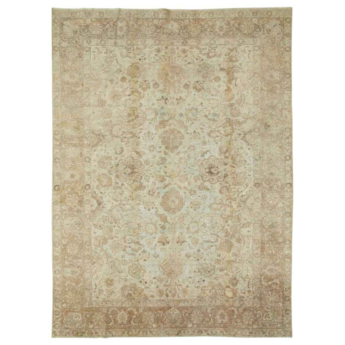 Early 20th Century Handmade Persian Tabriz Accent Rug with Muted Neutral Tones For Sale