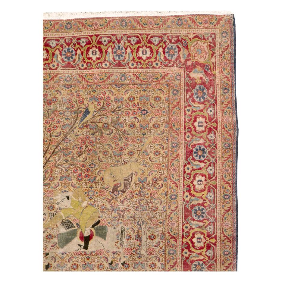 Handgefertigter persischer Täbris-Teppich mit Jagdszenen und Bildakzenten aus dem frühen 20. Jahrhundert (Volkskunst) im Angebot