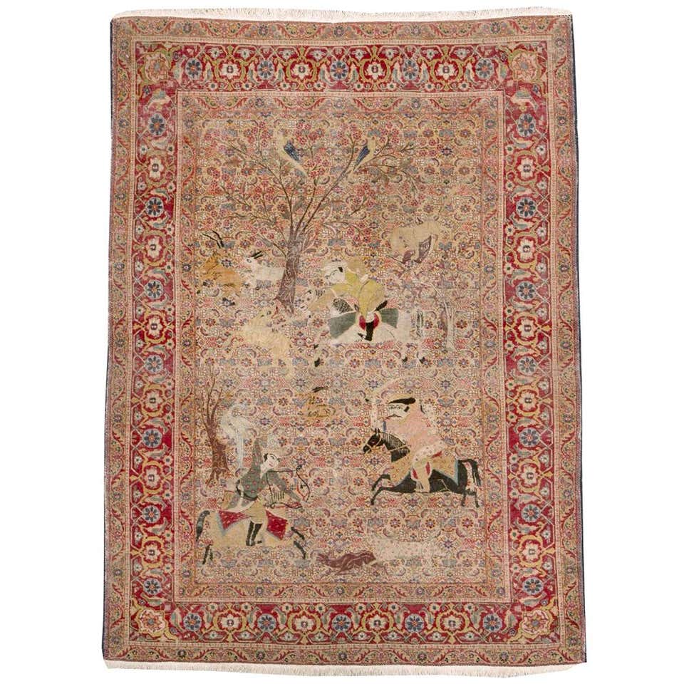 Vintage Persian Tabriz Gallery Rug with Hunting Scene and Medieval ...