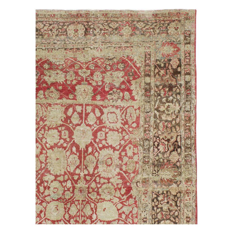 Colonial Revival Early 20th Century Handmade Persian Tabriz Large Room Size Carpet For Sale