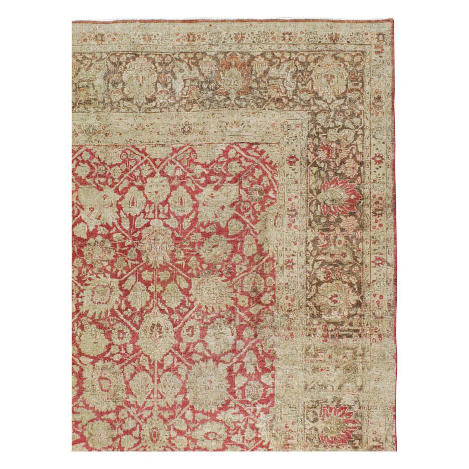 Hand-Knotted Early 20th Century Handmade Persian Tabriz Large Room Size Carpet For Sale