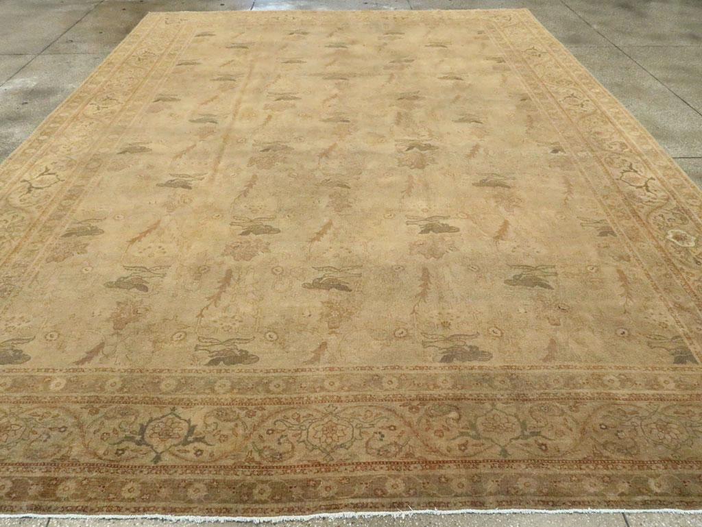 Hand-Knotted Early 20th Century Handmade Persian Tabriz Large Room Size Carpet For Sale