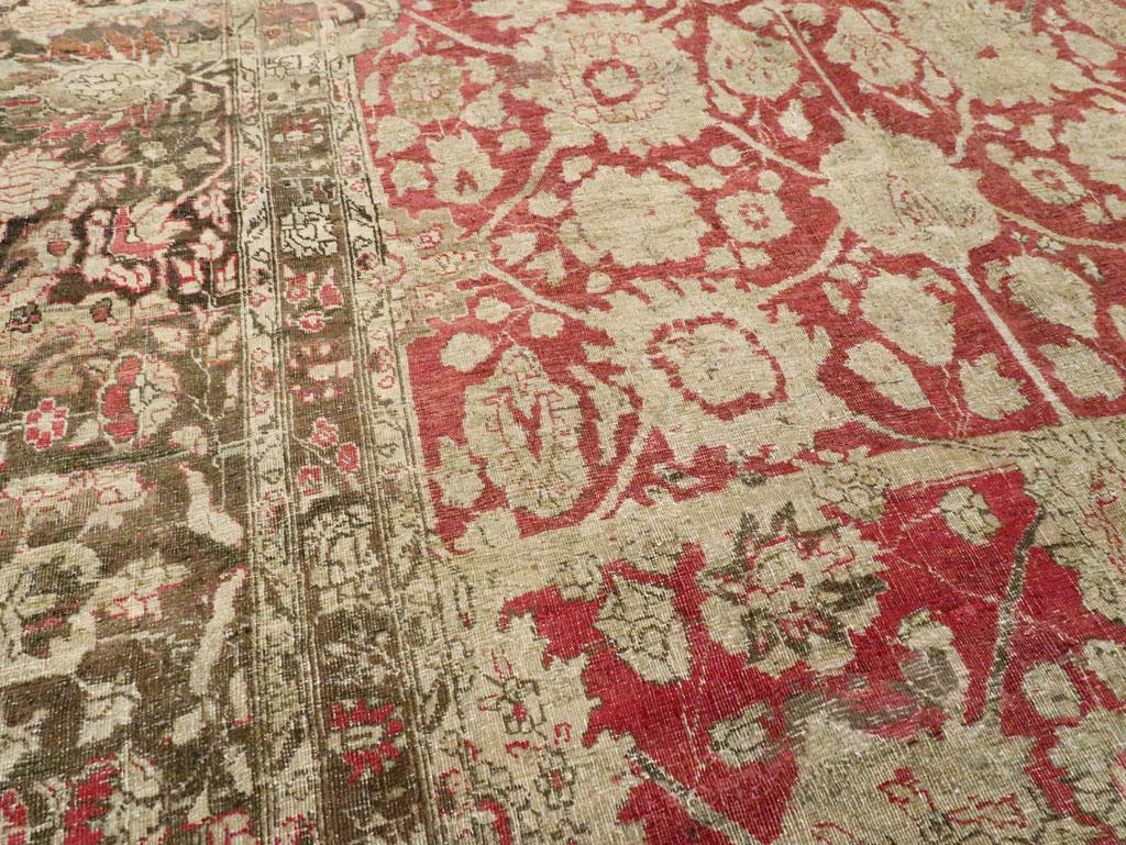 Wool Early 20th Century Handmade Persian Tabriz Large Room Size Carpet For Sale
