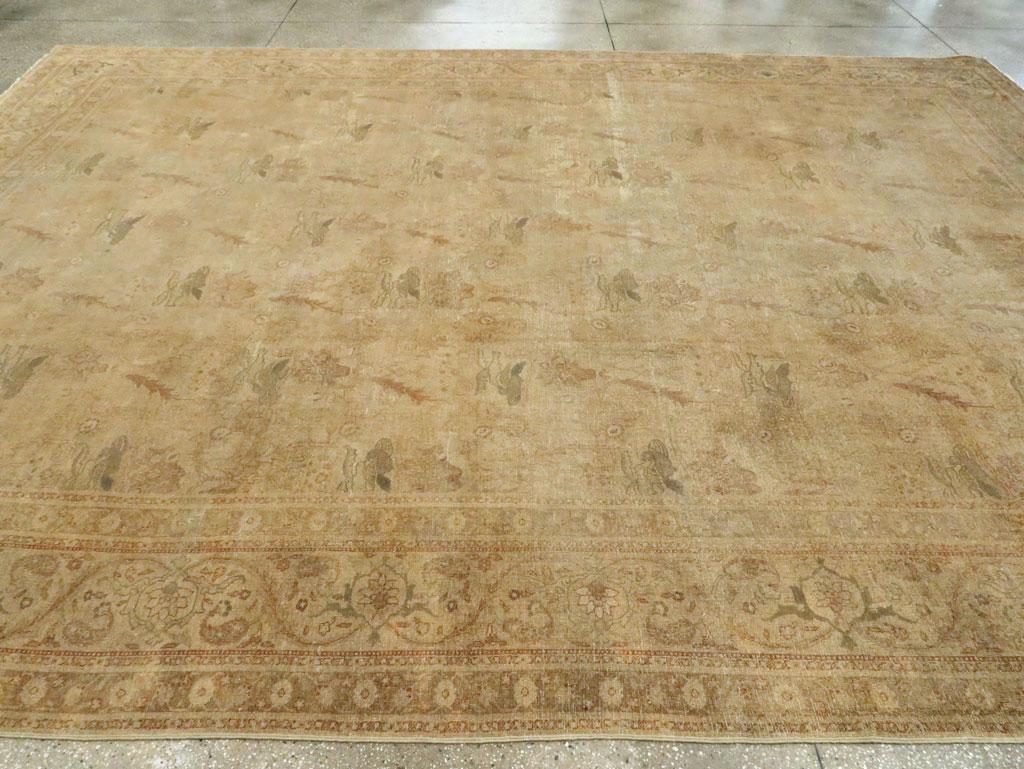 Wool Early 20th Century Handmade Persian Tabriz Large Room Size Carpet For Sale