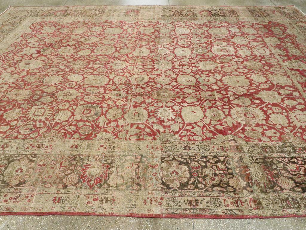 Early 20th Century Handmade Persian Tabriz Large Room Size Carpet For Sale 1