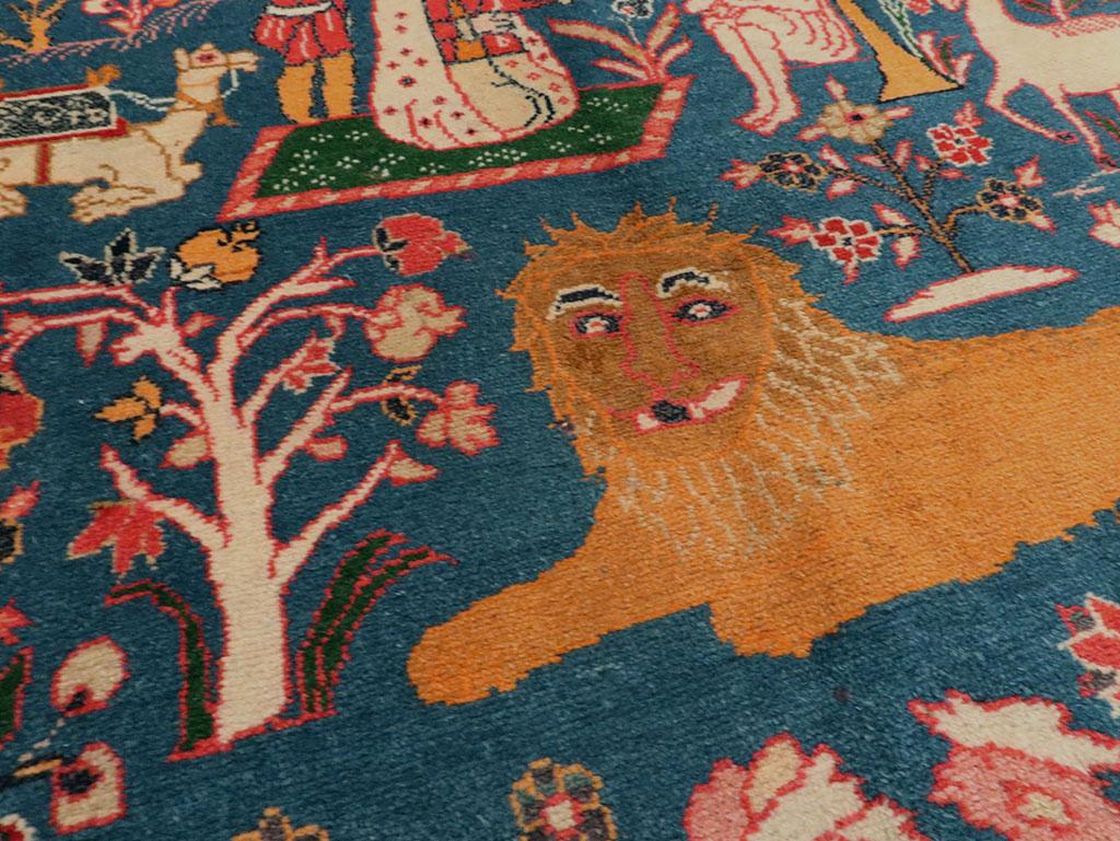 Folk Art Early 20th Century Handmade Persian Tabriz Pictorial Accent Rug, circa 1920