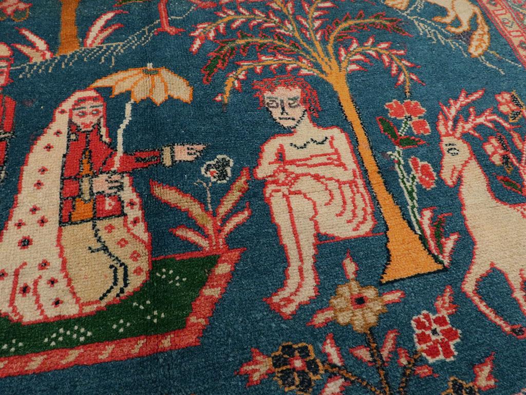 Hand-Knotted Early 20th Century Handmade Persian Tabriz Pictorial Accent Rug, circa 1920