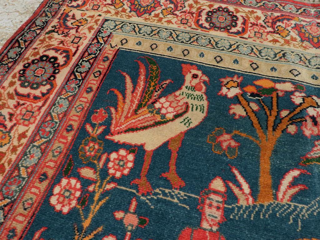 Early 20th Century Handmade Persian Tabriz Pictorial Accent Rug, circa 1920 In Excellent Condition In New York, NY