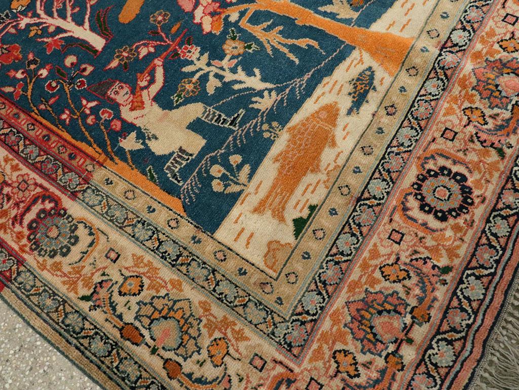 Early 20th Century Handmade Persian Tabriz Pictorial Accent Rug, circa 1920 1