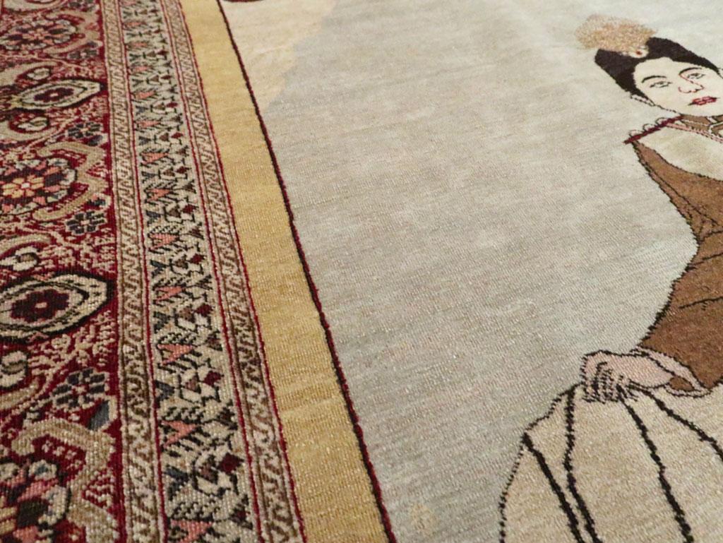 Annodato a mano Tappeto d'accento persiano Tabriz pittorico realizzato a mano all'inizio del XX secolo in vendita