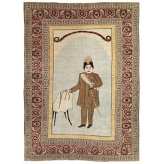 Tapis d'appoint pictural persan de Tabriz du début du XXe siècle, fait à la main