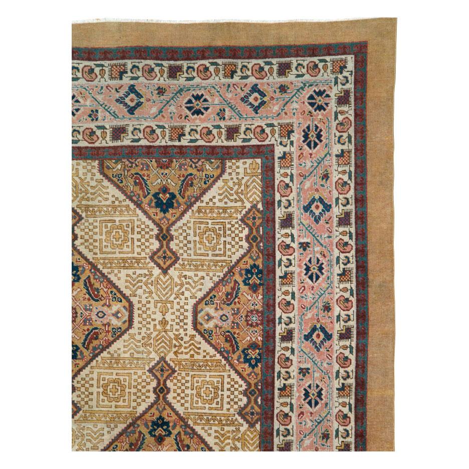 Hand-Knotted Early 20th Century Handmade Persian Tabriz Room Size Carpet For Sale