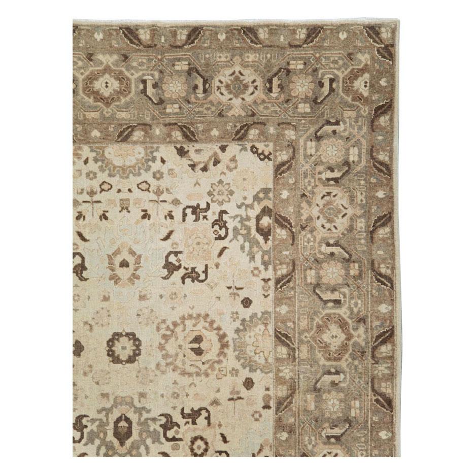 Rustic Early 20th Century Handmade Persian Tabriz Room Size Carpet For Sale