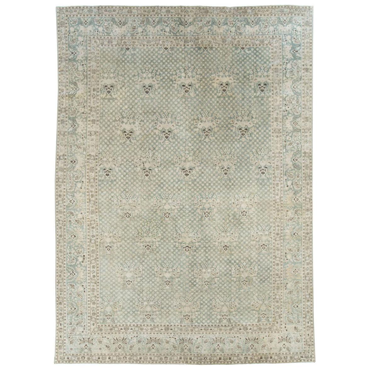 Anfang des 20. Jahrhunderts handgefertigter persischer Tabriz-Teppich in Blau und Grün