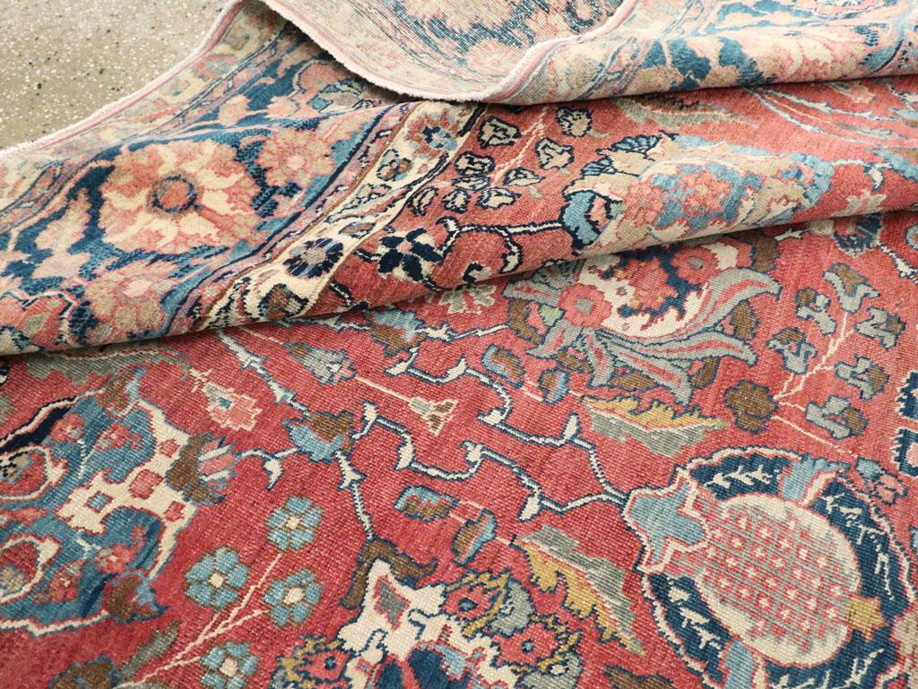 Early 20th Century Handmade Persian Tabriz Room Size Carpet in Red & Blue For Sale 4