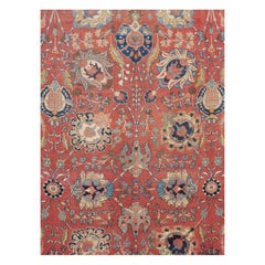 Early 20th Century Handmade Persian Tabriz Room Size Carpet in Red & Blue