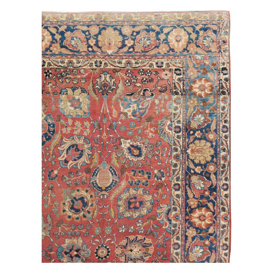 Victorian Early 20th Century Handmade Persian Tabriz Room Size Carpet in Red & Blue For Sale