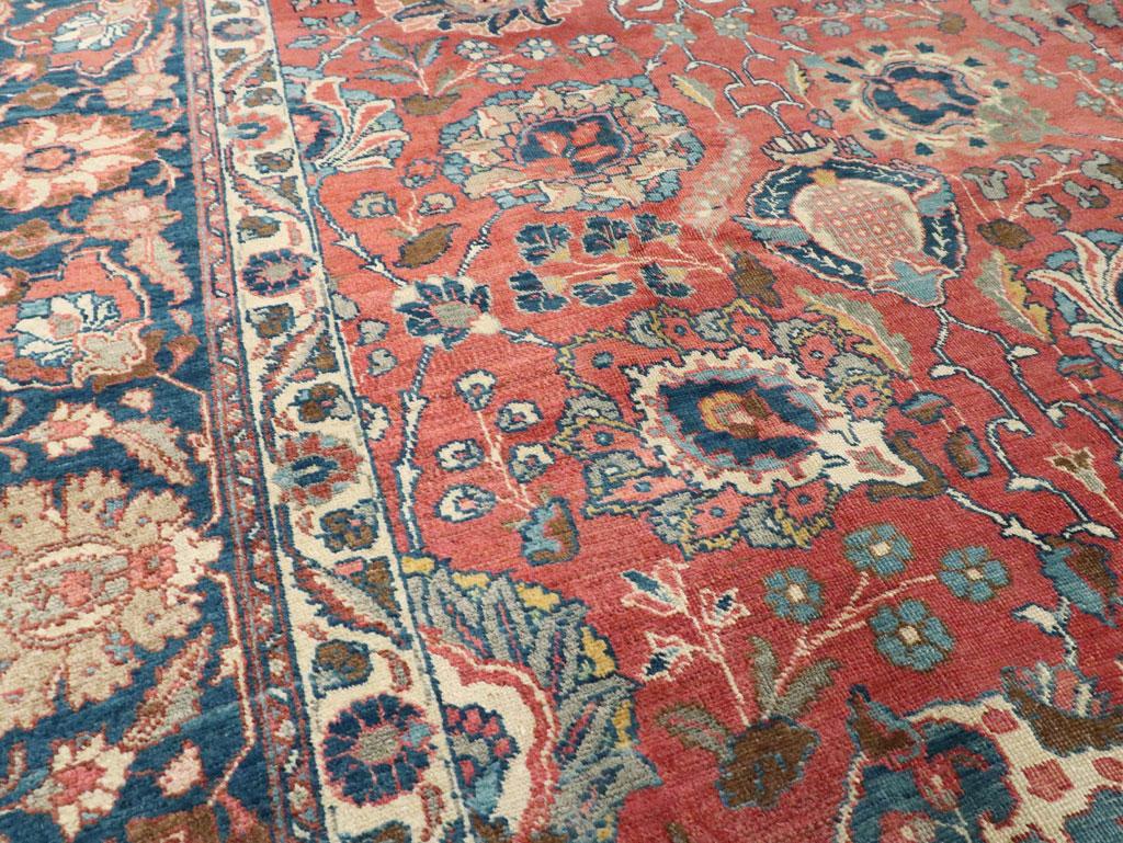Wool Early 20th Century Handmade Persian Tabriz Room Size Carpet in Red & Blue For Sale