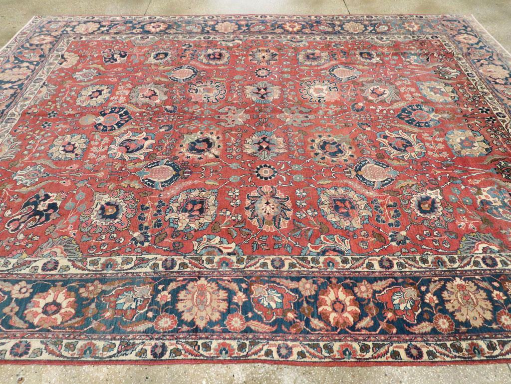 Early 20th Century Handmade Persian Tabriz Room Size Carpet in Red & Blue For Sale 1