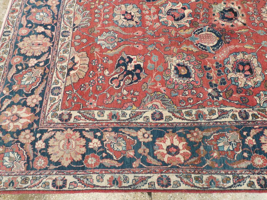 Early 20th Century Handmade Persian Tabriz Room Size Carpet in Red & Blue For Sale 2