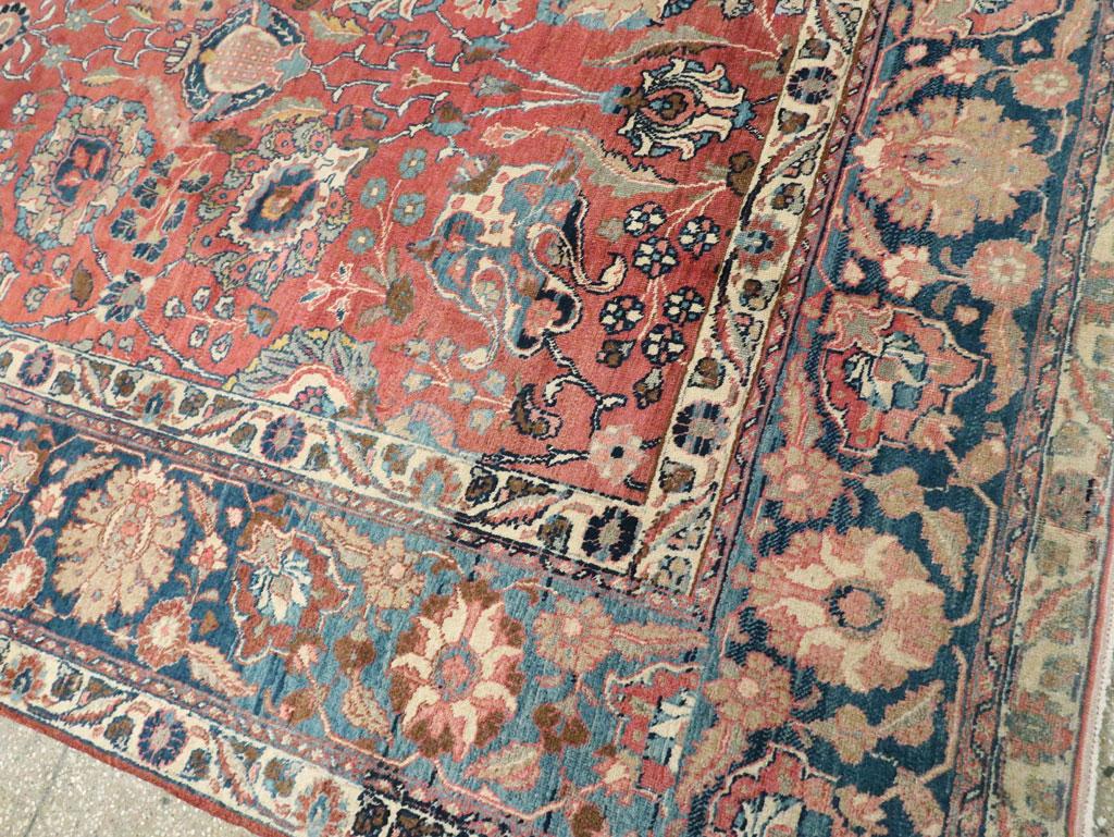 Early 20th Century Handmade Persian Tabriz Room Size Carpet in Red & Blue For Sale 3