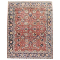 Antique Early 20th Century Handmade Persian Tabriz Room Size Carpet in Red & Blue