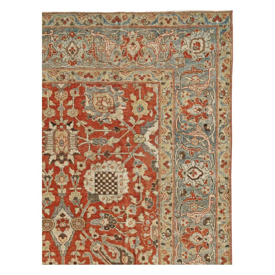Rustic Early 20th Century Handmade Persian Tabriz Room Size Carpet in Rust and Grey For Sale