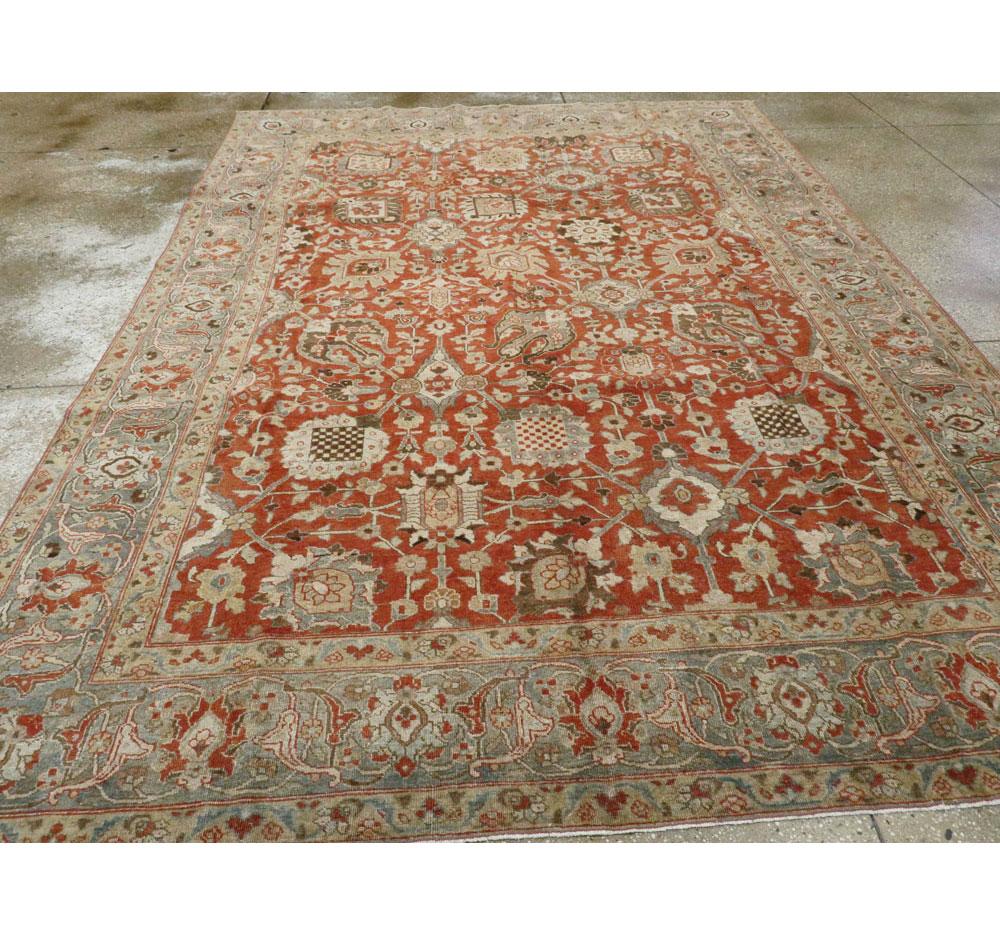 Early 20th Century Handmade Persian Tabriz Room Size Carpet in Rust and Grey In Excellent Condition For Sale In New York, NY