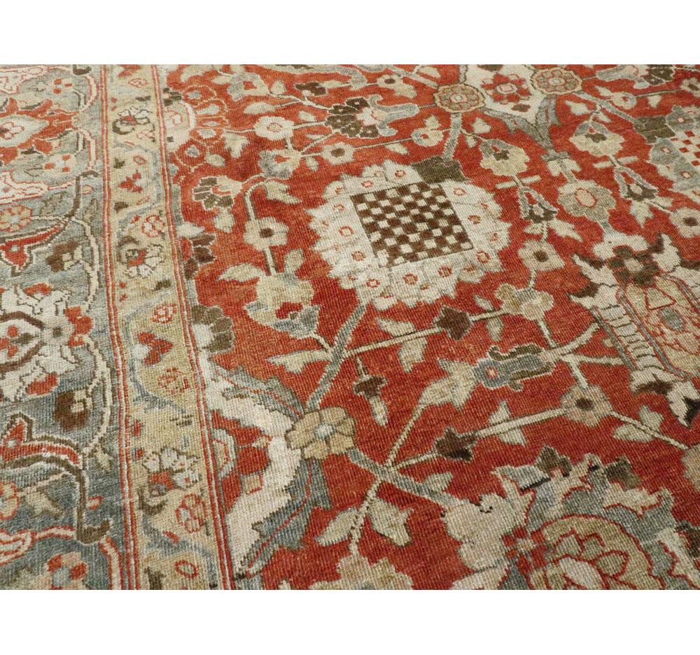 Wool Early 20th Century Handmade Persian Tabriz Room Size Carpet in Rust and Grey For Sale