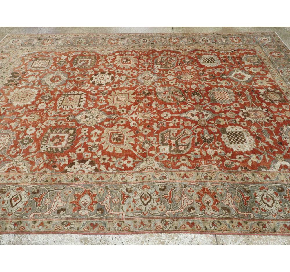 Early 20th Century Handmade Persian Tabriz Room Size Carpet in Rust and Grey For Sale 2