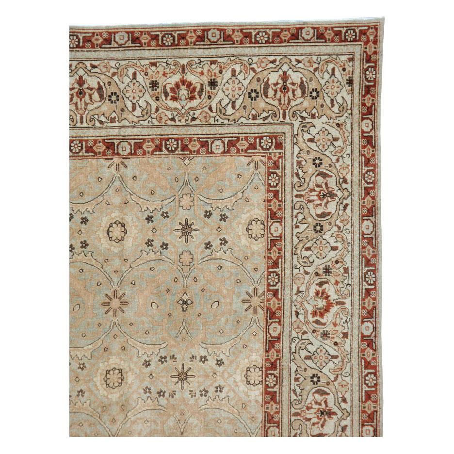 Rustic Early 20th Century Handmade Persian Tabriz Small Room Size Carpet For Sale