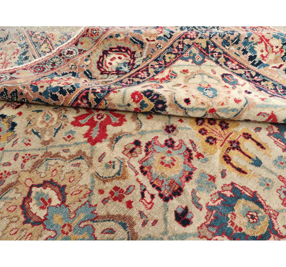 Early 20th Century Handmade Persian Tabriz Small Room Size Carpet in Jewel Tones For Sale 5