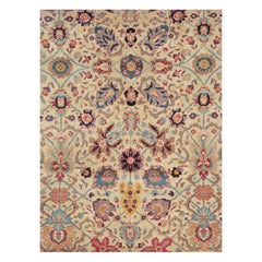 Early 20th Century Handmade Persian Tabriz Small Room Size Carpet in Jewel Tones