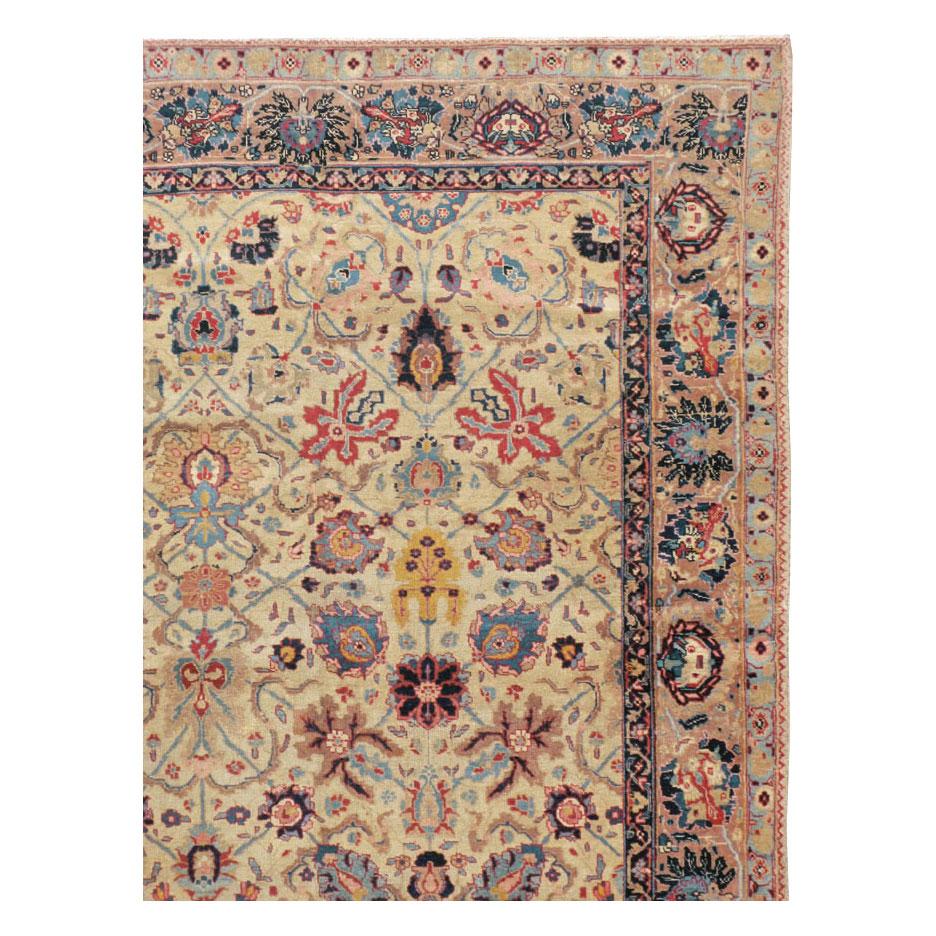 Early 20th Century Handmade Persian Tabriz Small Room Size Carpet in Jewel Tones In Good Condition For Sale In New York, NY