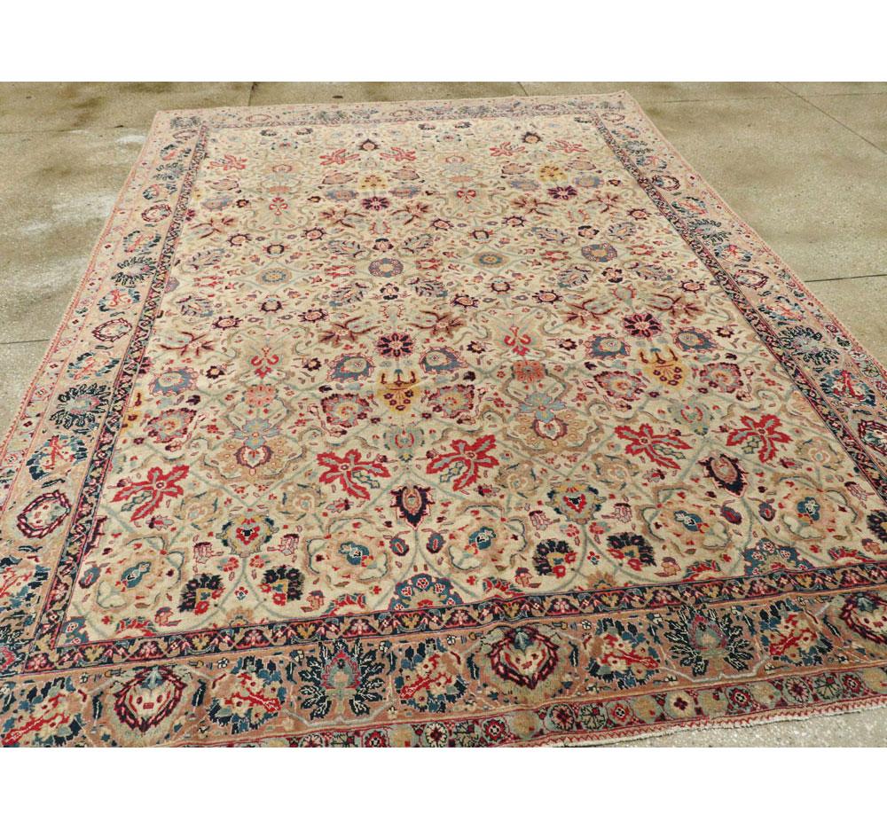 Wool Early 20th Century Handmade Persian Tabriz Small Room Size Carpet in Jewel Tones For Sale