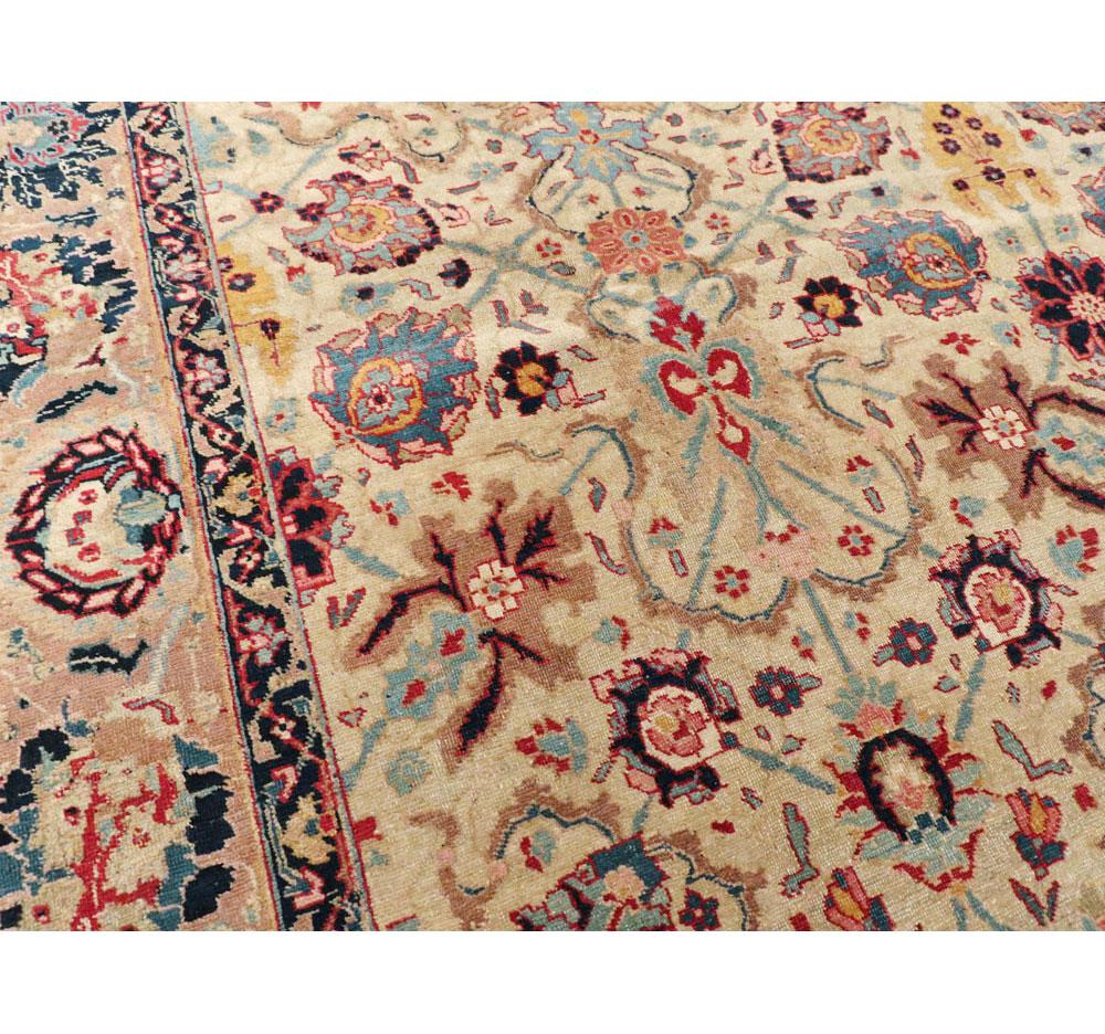 Early 20th Century Handmade Persian Tabriz Small Room Size Carpet in Jewel Tones For Sale 1