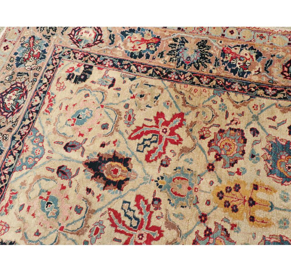 Early 20th Century Handmade Persian Tabriz Small Room Size Carpet in Jewel Tones For Sale 2