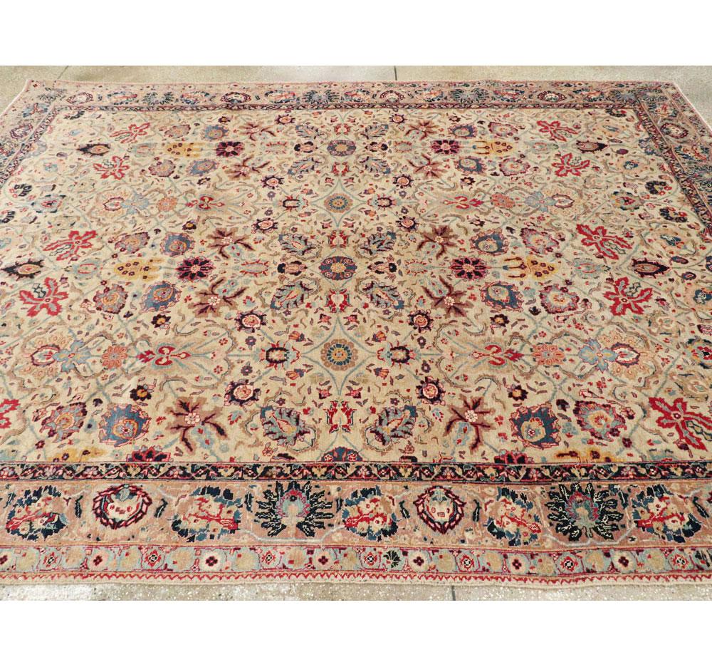 Early 20th Century Handmade Persian Tabriz Small Room Size Carpet in Jewel Tones For Sale 3