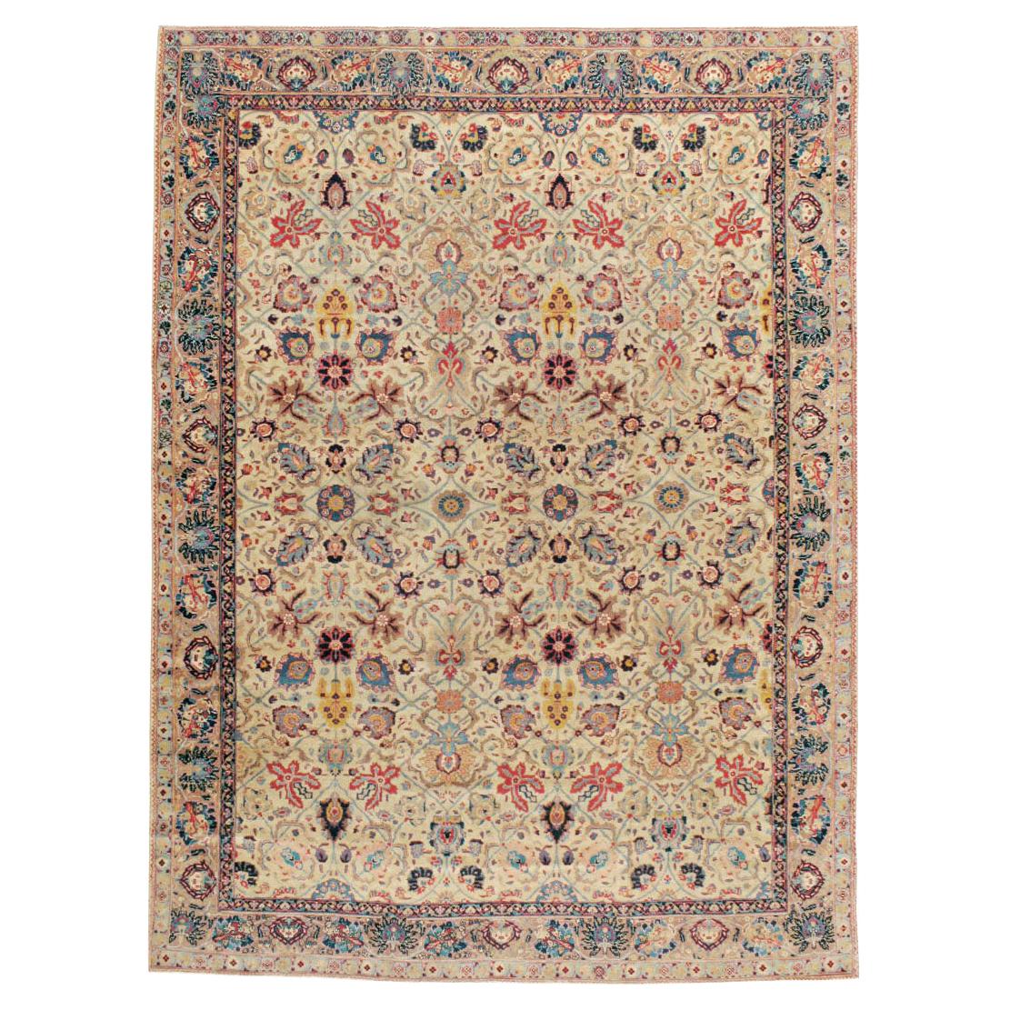 Early 20th Century Handmade Persian Tabriz Small Room Size Carpet in Jewel Tones For Sale