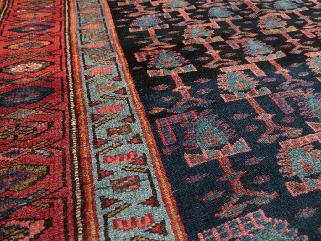 Early 20th Century Handmade Persian Tribal Gallery Accent Rug in Jewel Tones In Good Condition For Sale In New York, NY