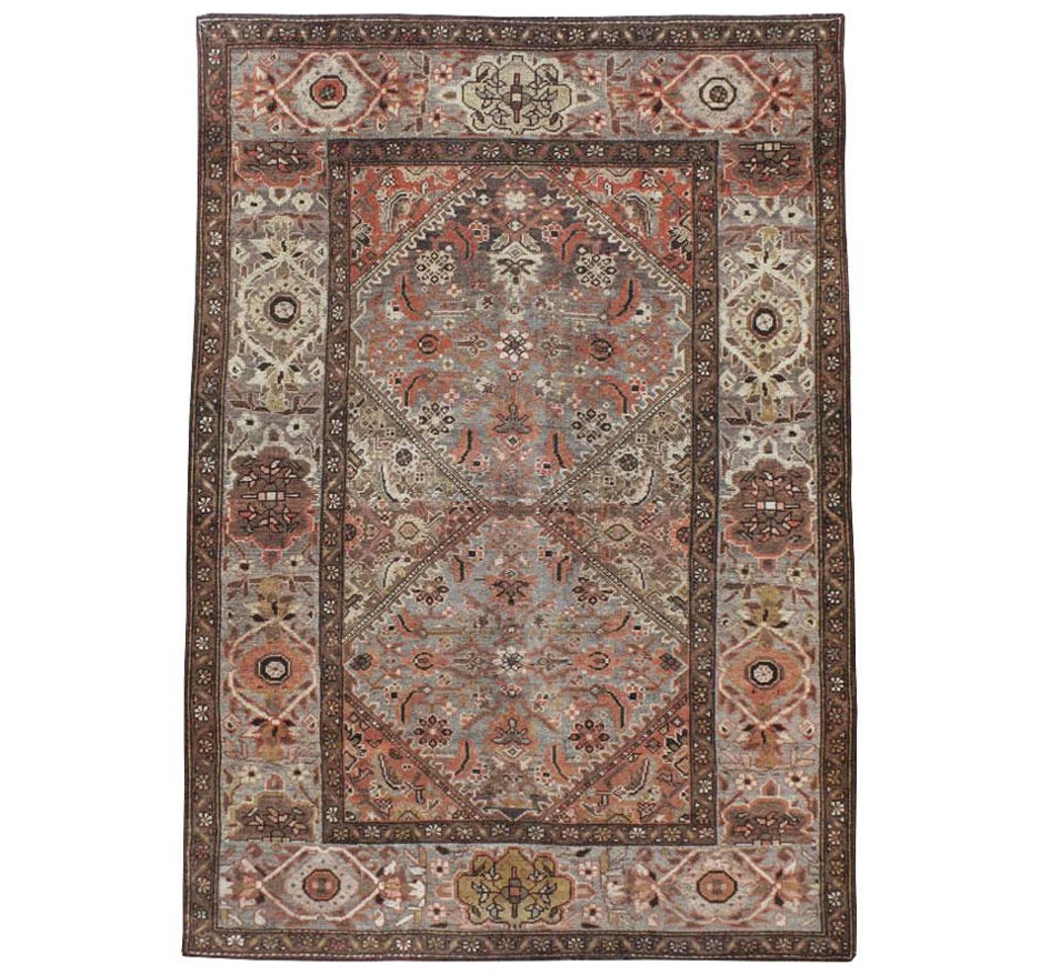 Alfombra de acento persa tribal kurda de principios del siglo XX hecha a mano