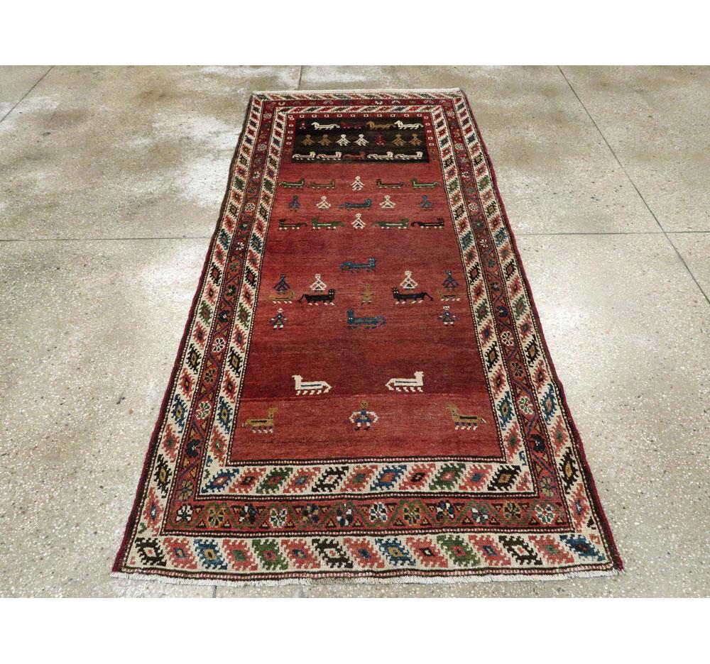 Early 20th Century Handmade Persian Tribal Pictorial Kurd Runner In Good Condition For Sale In New York, NY