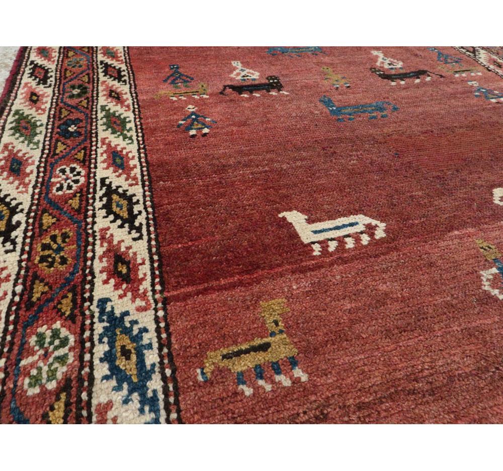 Wool Early 20th Century Handmade Persian Tribal Pictorial Kurd Runner For Sale