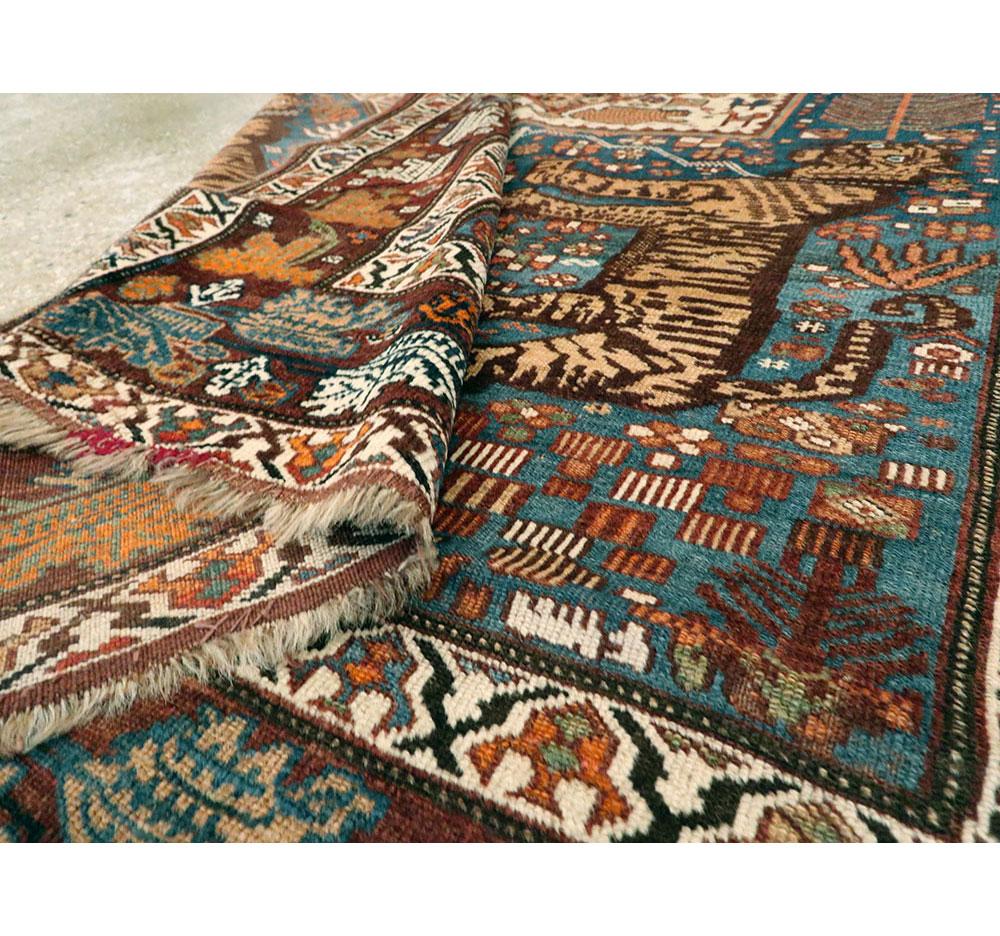 Early 20th Century Handmade Persian Tribal Pictorial Shiraz Accent Rug For Sale 5