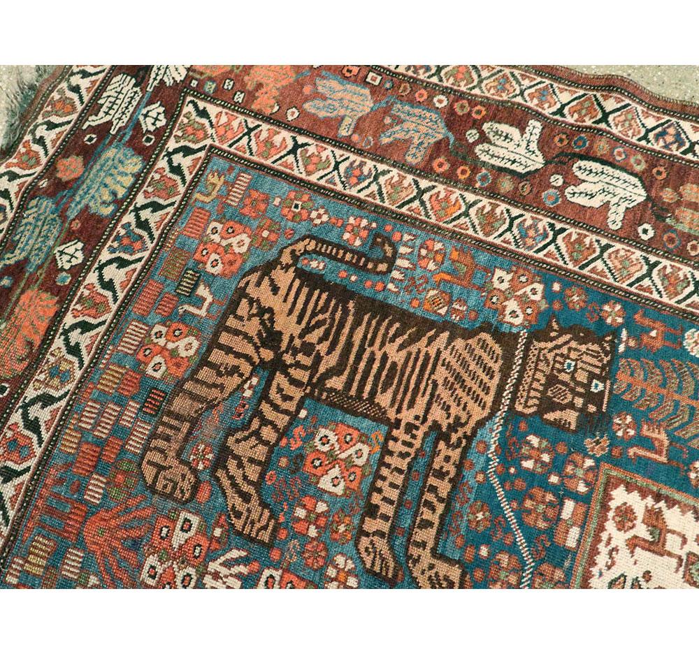 Early 20th Century Handmade Persian Tribal Pictorial Shiraz Accent Rug For Sale 1