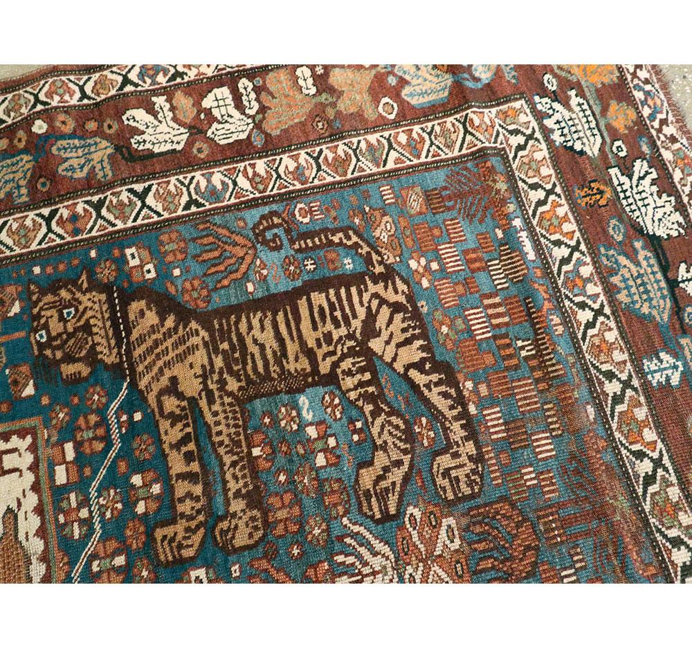 Early 20th Century Handmade Persian Tribal Pictorial Shiraz Accent Rug For Sale 3