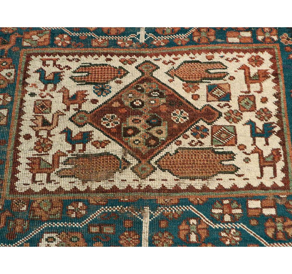 Early 20th Century Handmade Persian Tribal Pictorial Shiraz Accent Rug For Sale 4